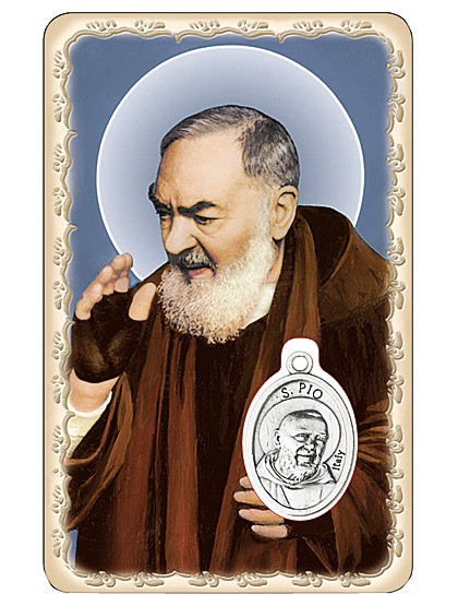 Heiliger Pater Pio-Schutzkärtchen mit Medaille