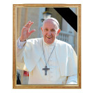 Papst Franziskus-Bild mit Trauerflor im Holzrahmen, 23 x 28 cm