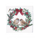 Servietten „Vögel im Christrosen-Kranz“, 20 Stück