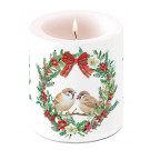 Ballonkerze „Vögel im Christrosen-Kranz“, Ø 10 cm